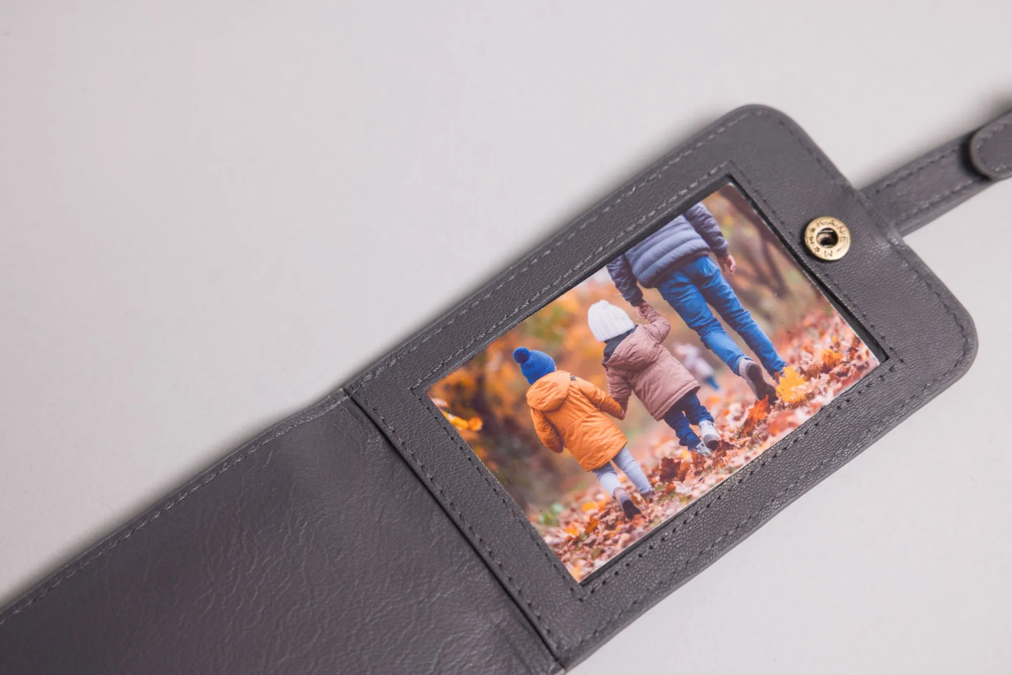 Personalised Engraved Grey Leather Luggage Tag