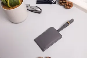Personalised Engraved Grey Leather Luggage Tag