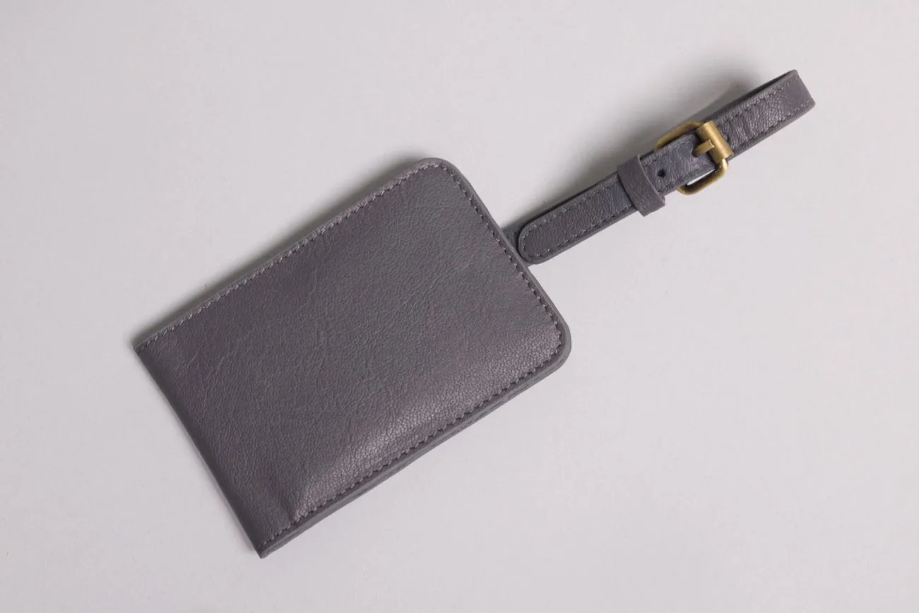 Personalised Engraved Grey Leather Luggage Tag