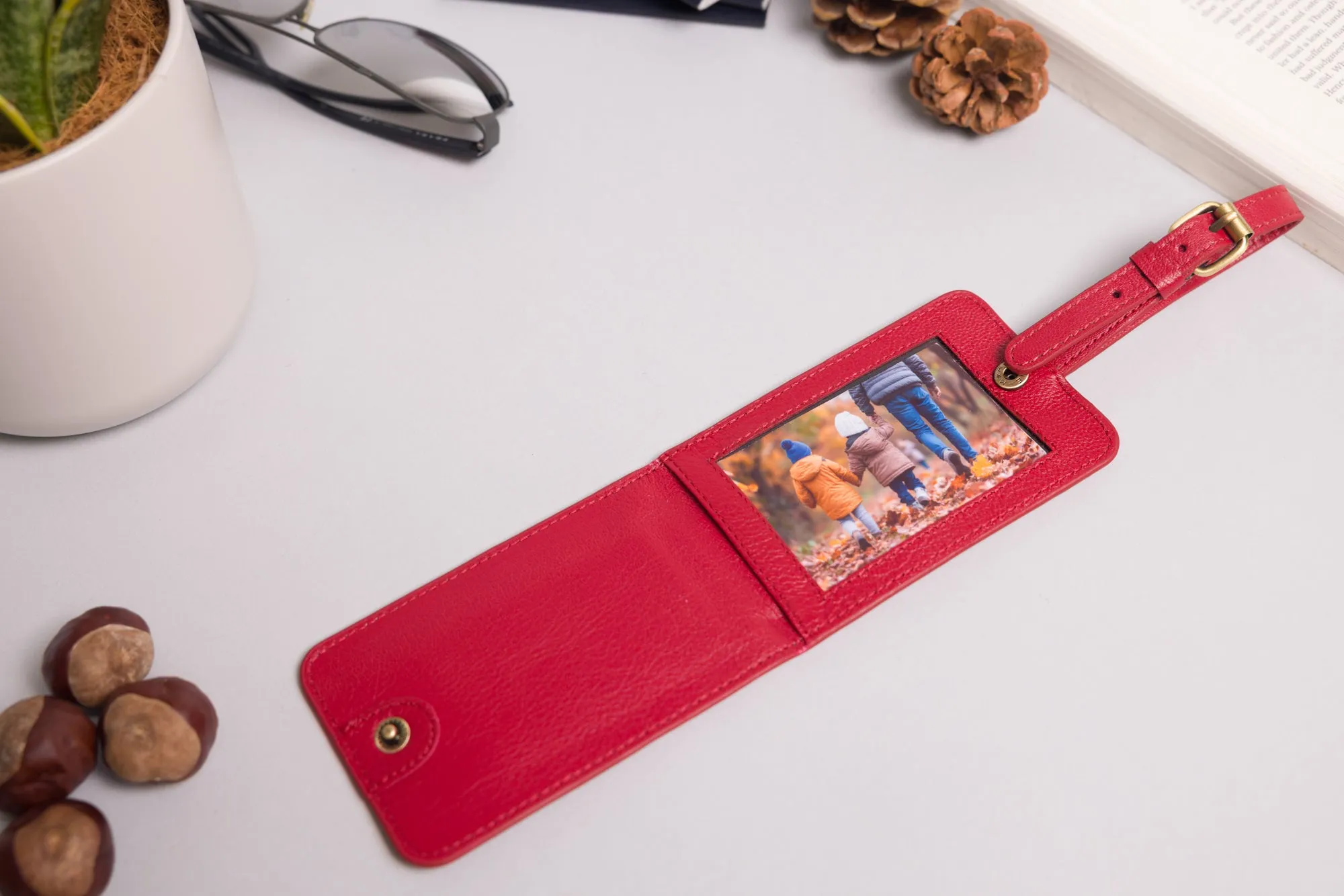 Personalised Engraved Red Leather Luggage Tag