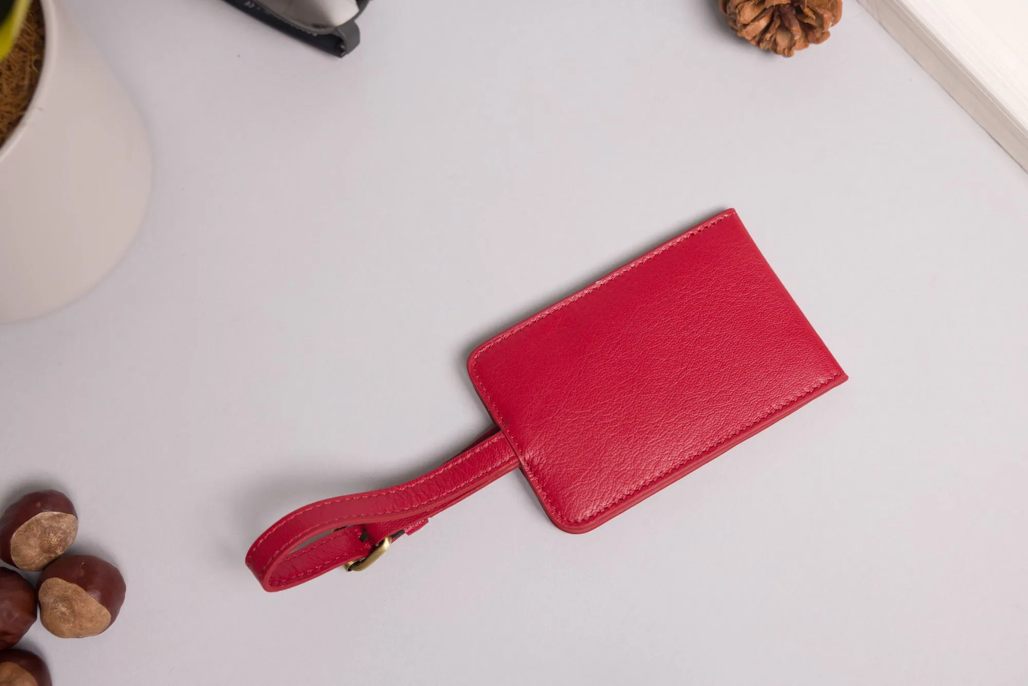 Personalised Engraved Red Leather Luggage Tag