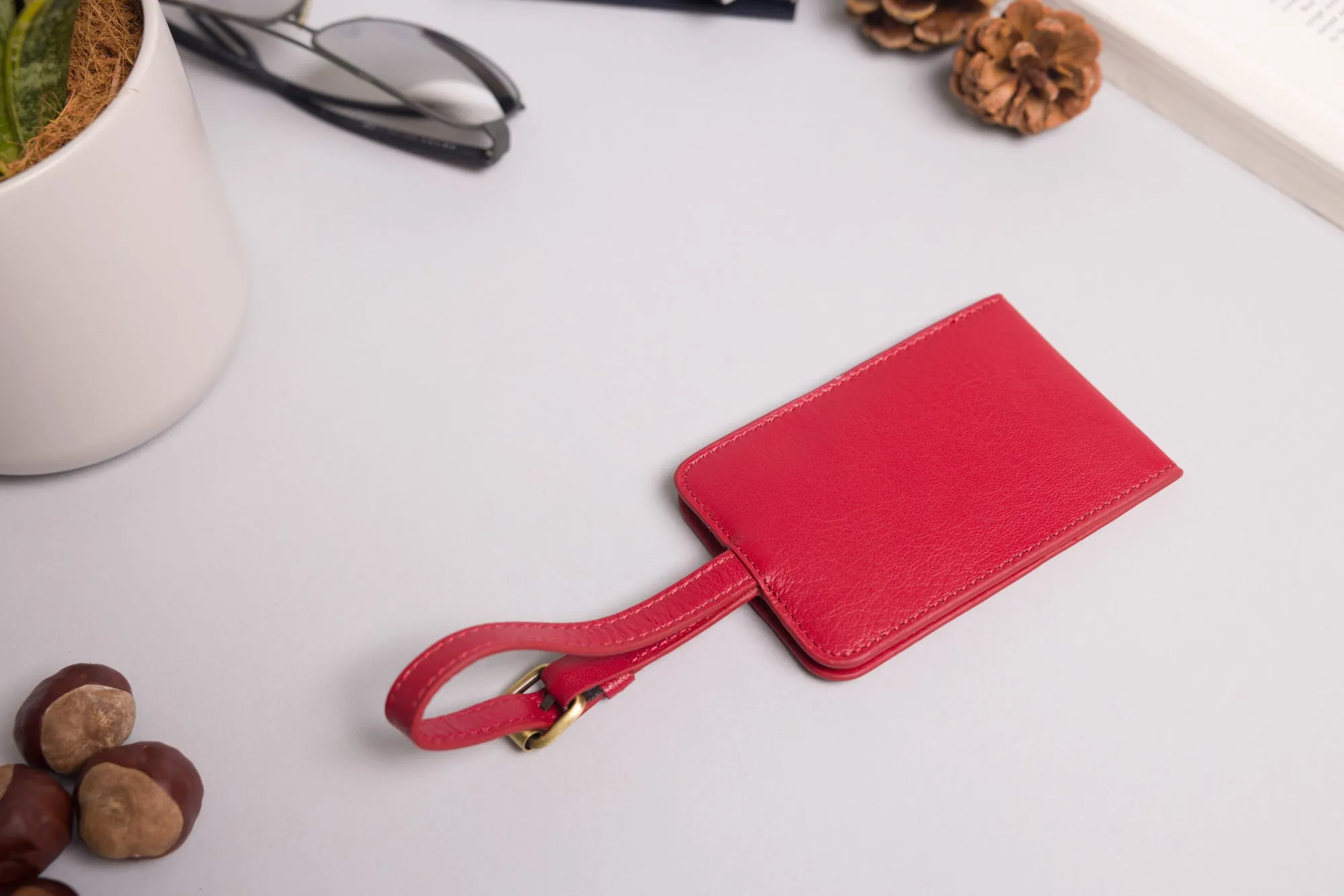 Personalised Engraved Red Leather Luggage Tag