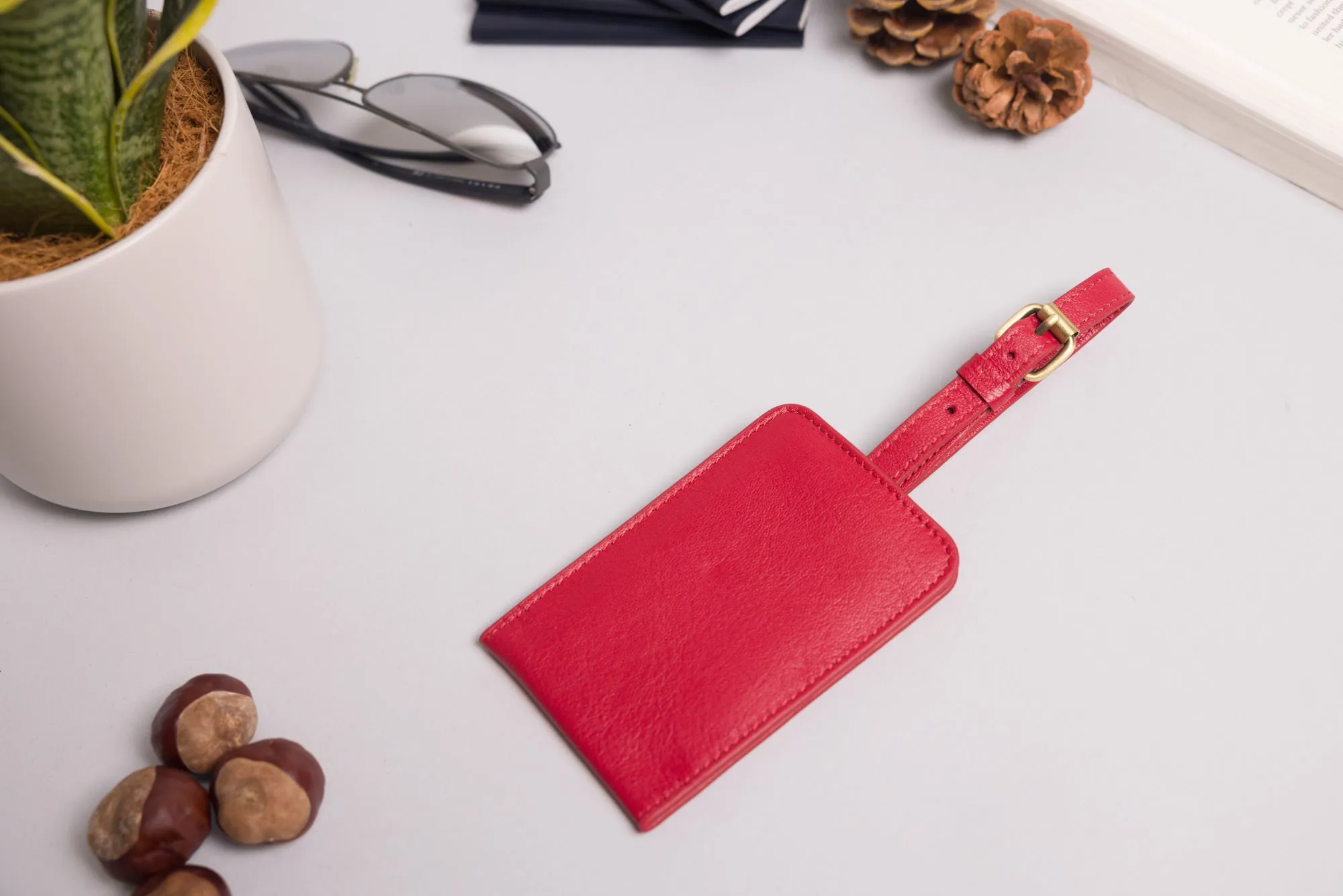 Personalised Engraved Red Leather Luggage Tag