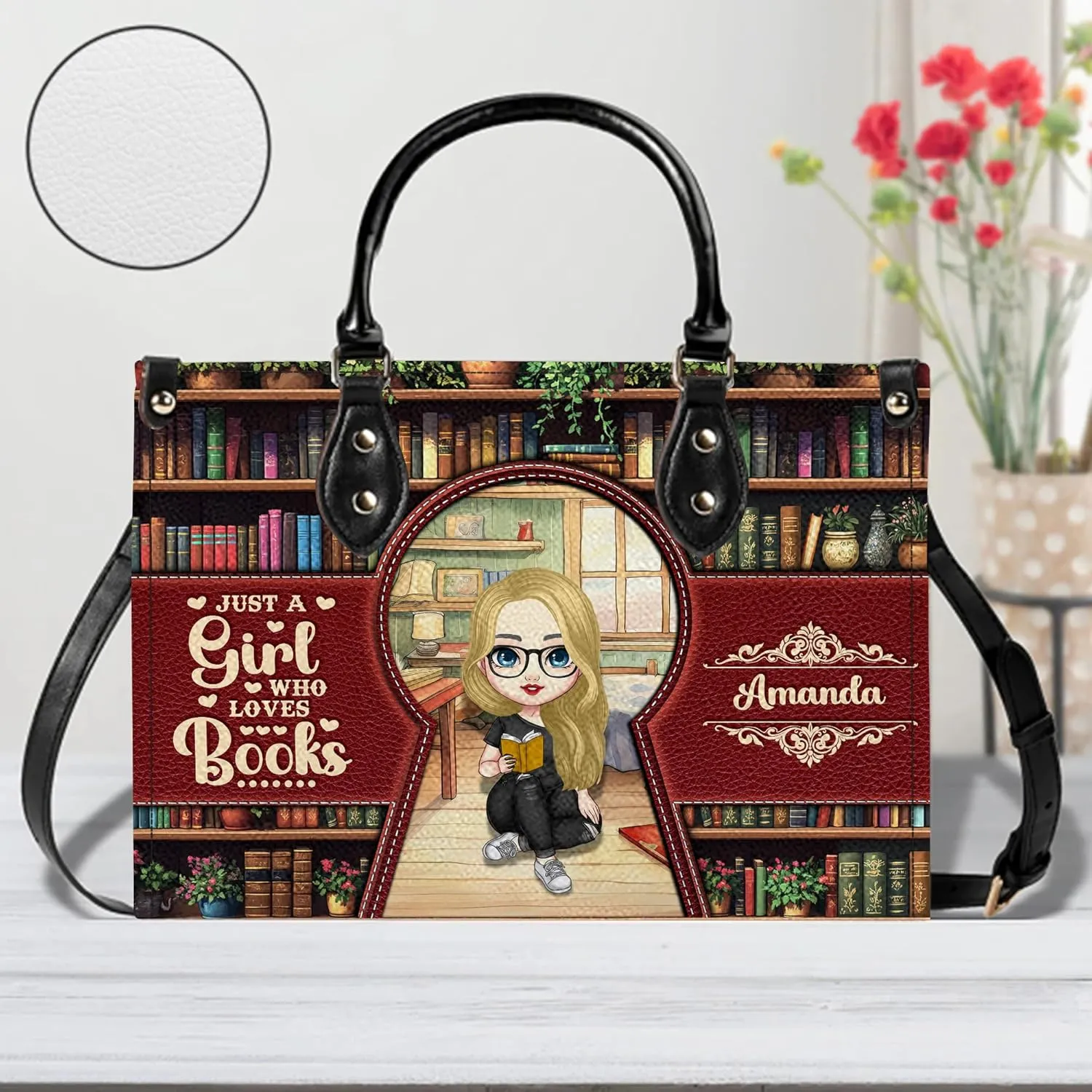 Personalized Book Lover Leather Bag, Just A Girl Who Loves Book Handbag With Name, Books Purse, Gifts For Readers, Writer