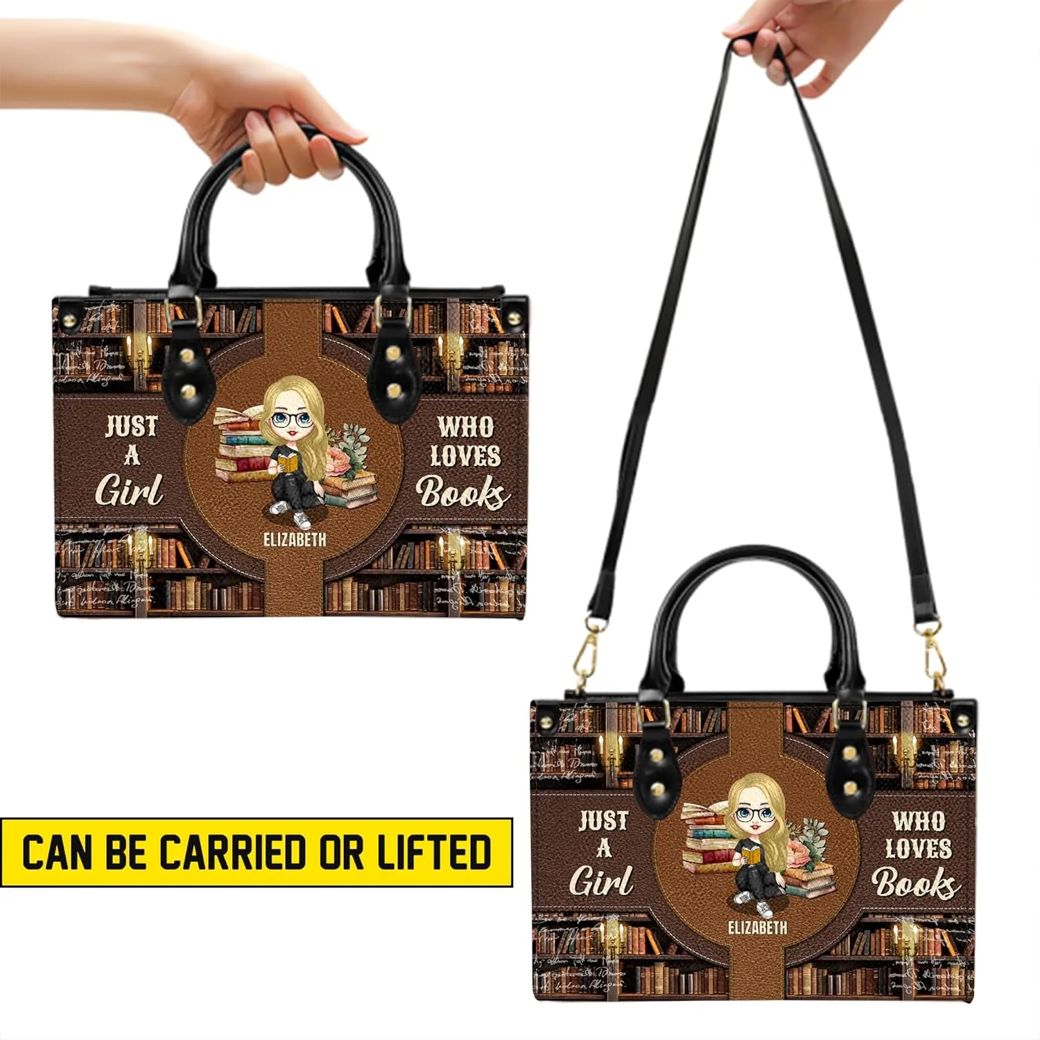 Personalized Book Lover Leather Bag, Just A Girl Who Loves Book Handbag With Name, Books Purse, Gifts For Readers, Writer