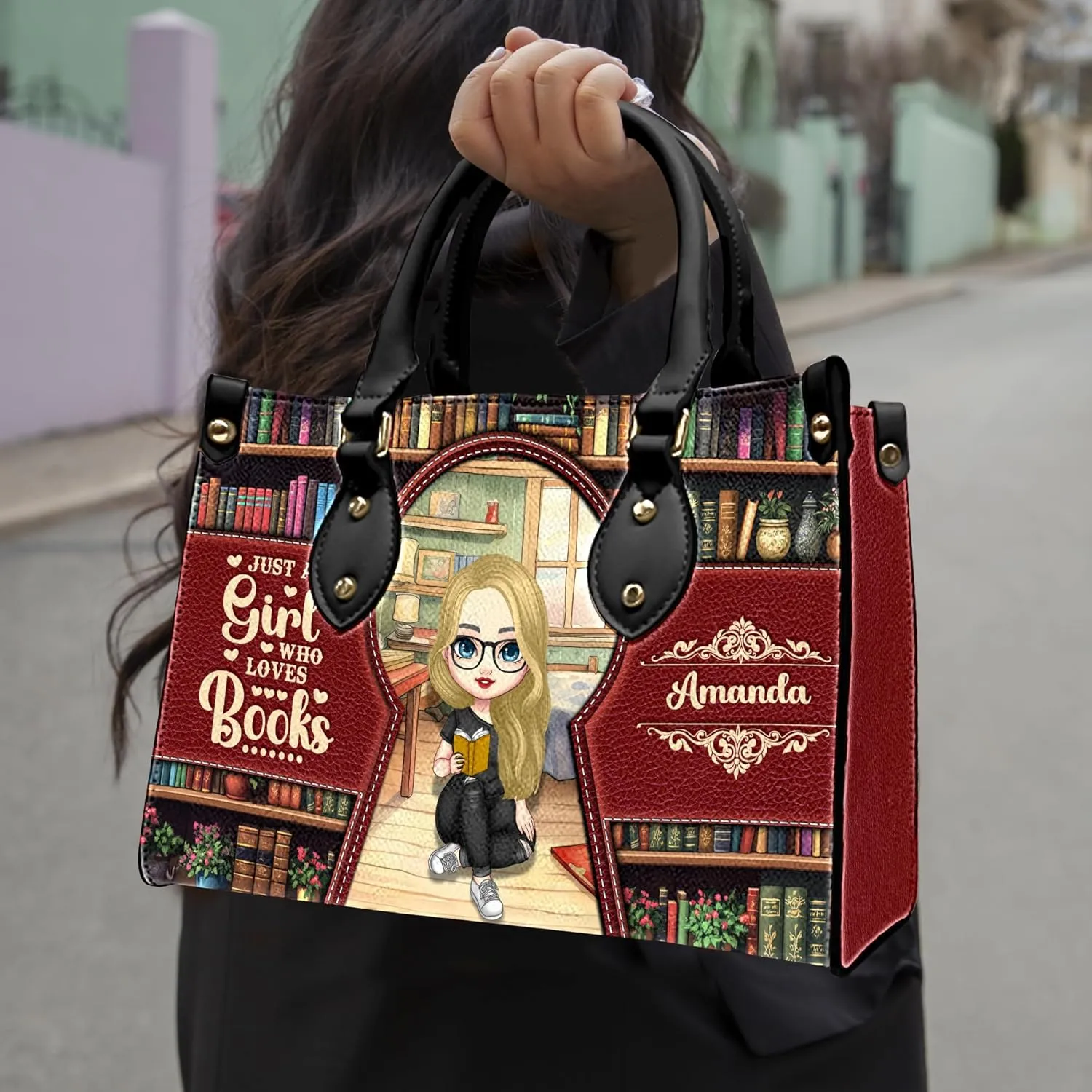 Personalized Book Lover Leather Bag, Just A Girl Who Loves Book Handbag With Name, Books Purse, Gifts For Readers, Writer