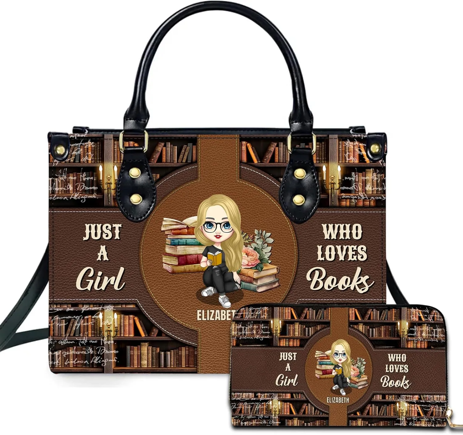 Personalized Book Lover Leather Bag, Just A Girl Who Loves Book Handbag With Name, Books Purse, Gifts For Readers, Writer
