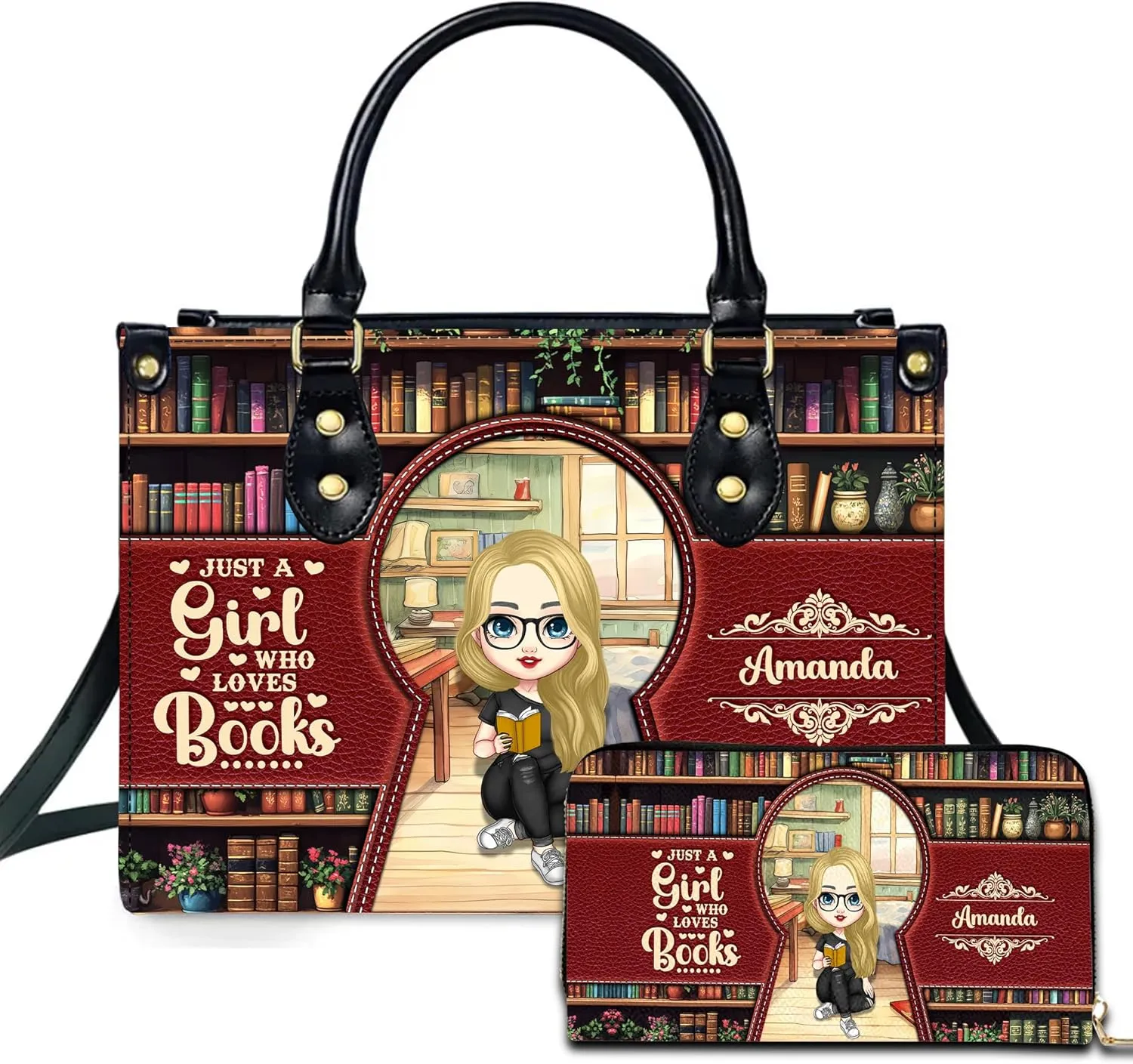 Personalized Book Lover Leather Bag, Just A Girl Who Loves Book Handbag With Name, Books Purse, Gifts For Readers, Writer