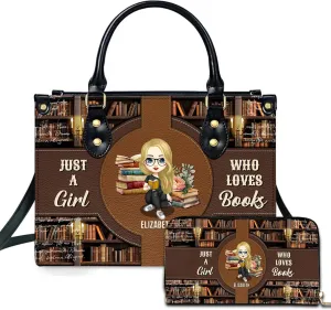 Personalized Book Lover Leather Bag, Just A Girl Who Loves Book Handbag With Name, Books Purse, Gifts For Readers, Writer