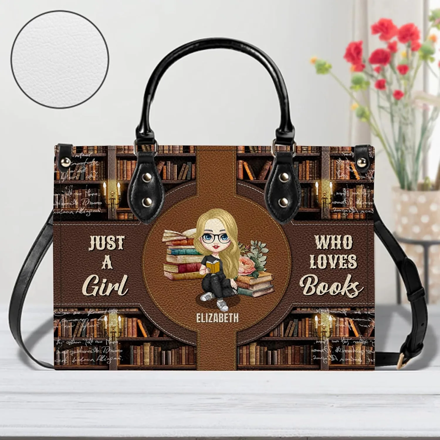 Personalized Book Lover Leather Bag, Just A Girl Who Loves Book Handbag With Name, Books Purse, Gifts For Readers, Writer