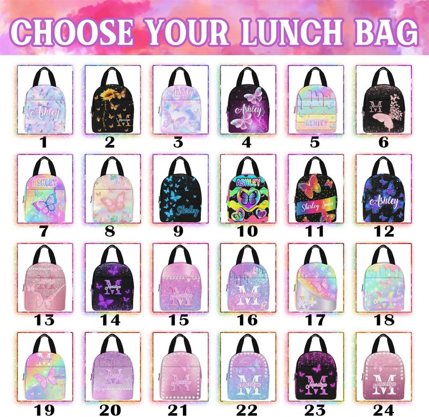 Personalized Butterfly Backpack for Kids, Custom Sparkle Backpack for Girls, Customized Girls Bookbag with Lunch Box Elementary School Casual Daypack for Students Back to School