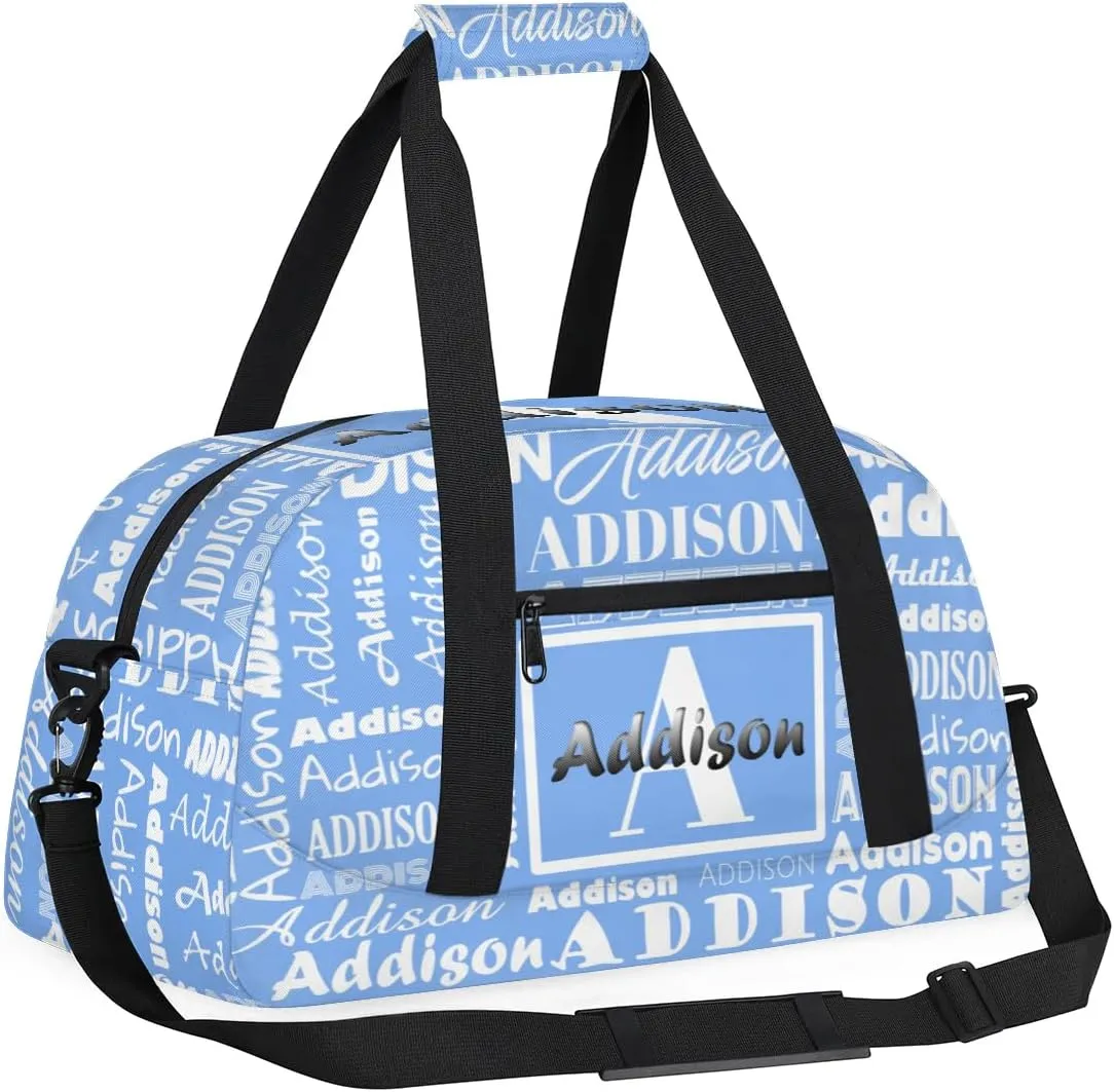 Personalized Duffel Bag Cheerleading Dance Bag Custom Name Text Sport Gym Bags Travel Weekend Travel Bag Overnight Bag for Women/Men, Sky Blue