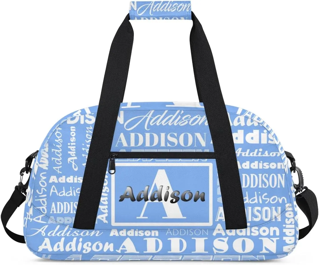 Personalized Duffel Bag Cheerleading Dance Bag Custom Name Text Sport Gym Bags Travel Weekend Travel Bag Overnight Bag for Women/Men, Sky Blue