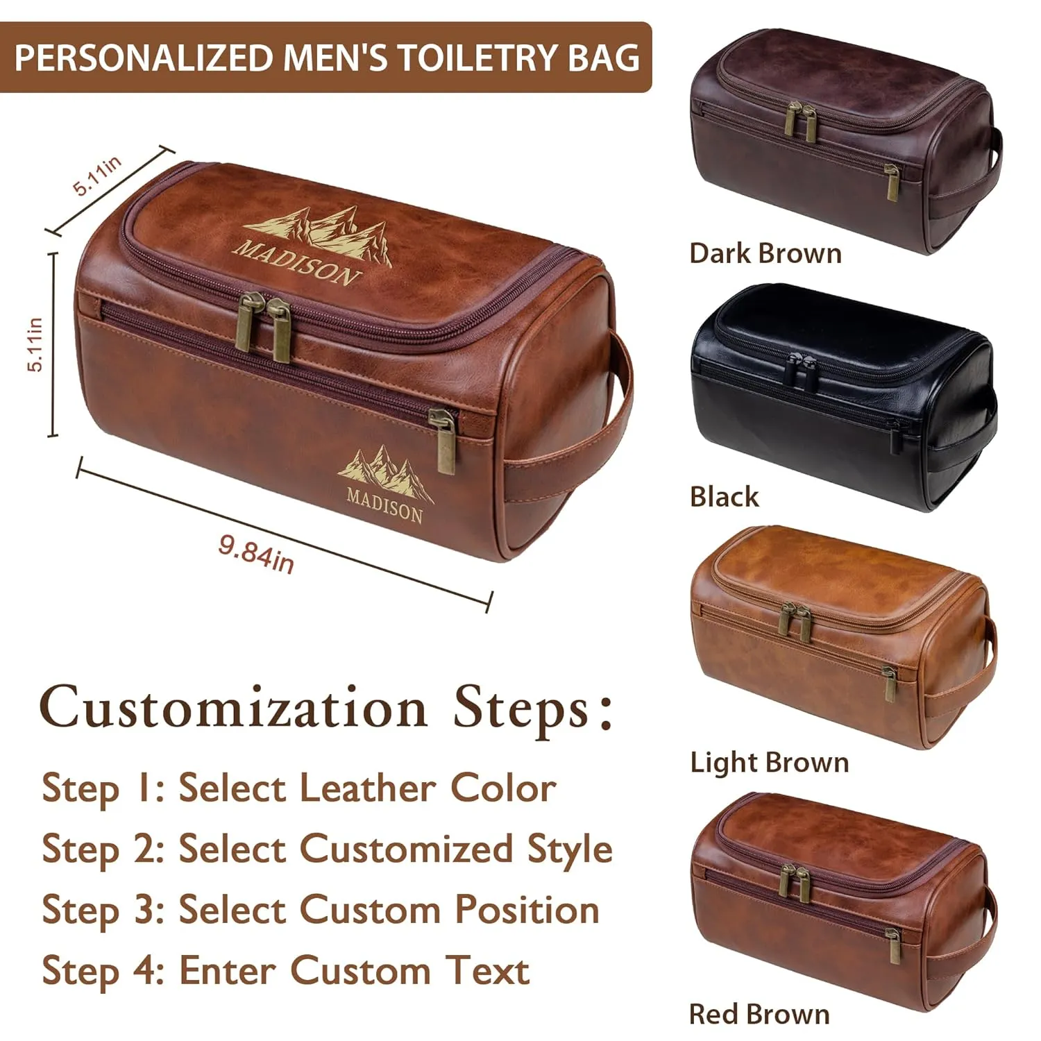 Personalized Father's Day Unique Gifts for Dad, Engraved Name Initials Custom Travel Toiletry Bag for Men, Birthday Gifts for Husband from Wife, Personalized Leather Toiletry Bag for Men Dad Grandpa