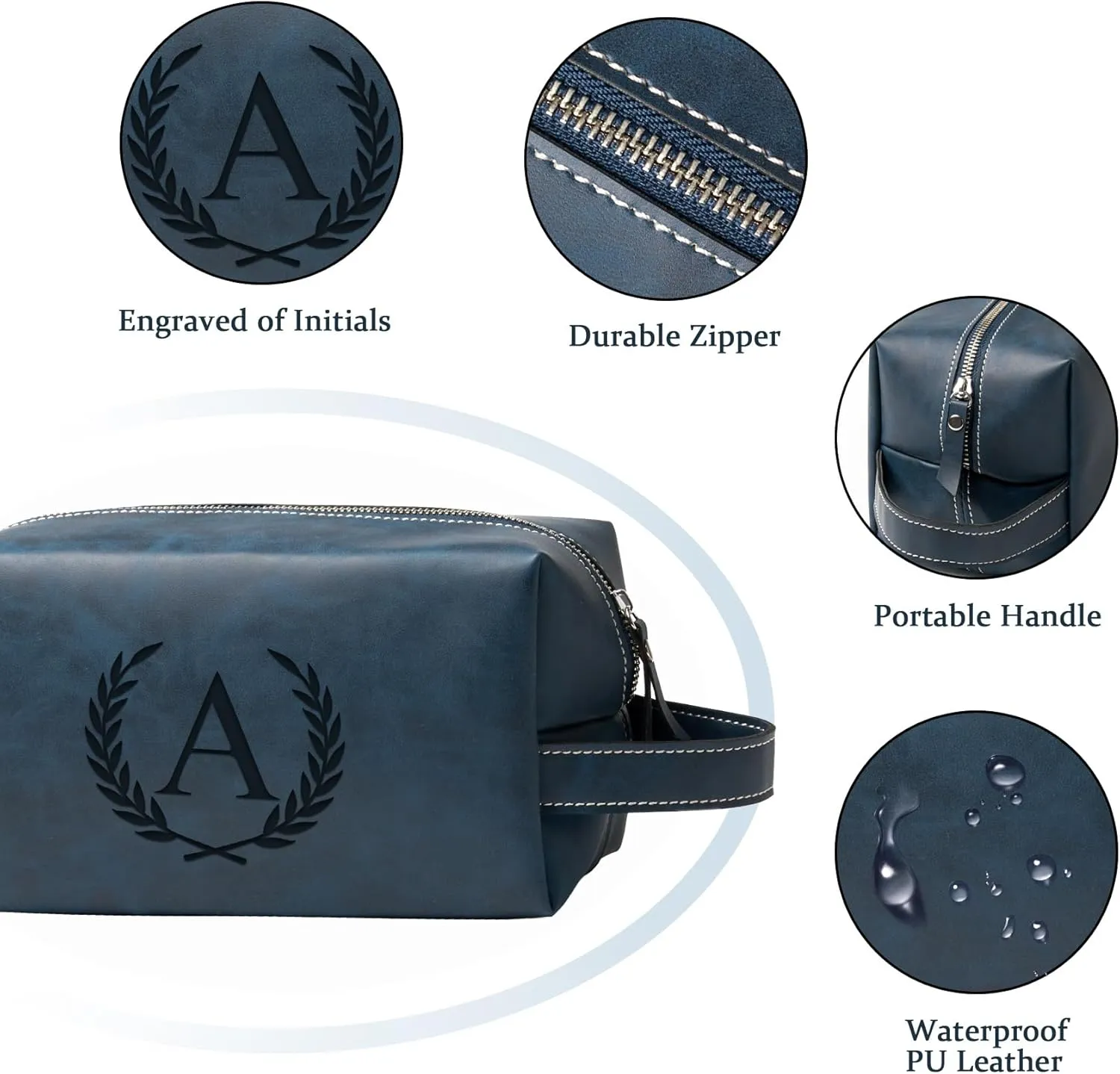 Personalized Gifts Travel Toiletry Bag for Men Engraved Initial PU Leather Waterproof Shaving Bag for Toiletries Accessories Fathers Day Birthday Gift for Men Dad Husband Son, Dark Blue J