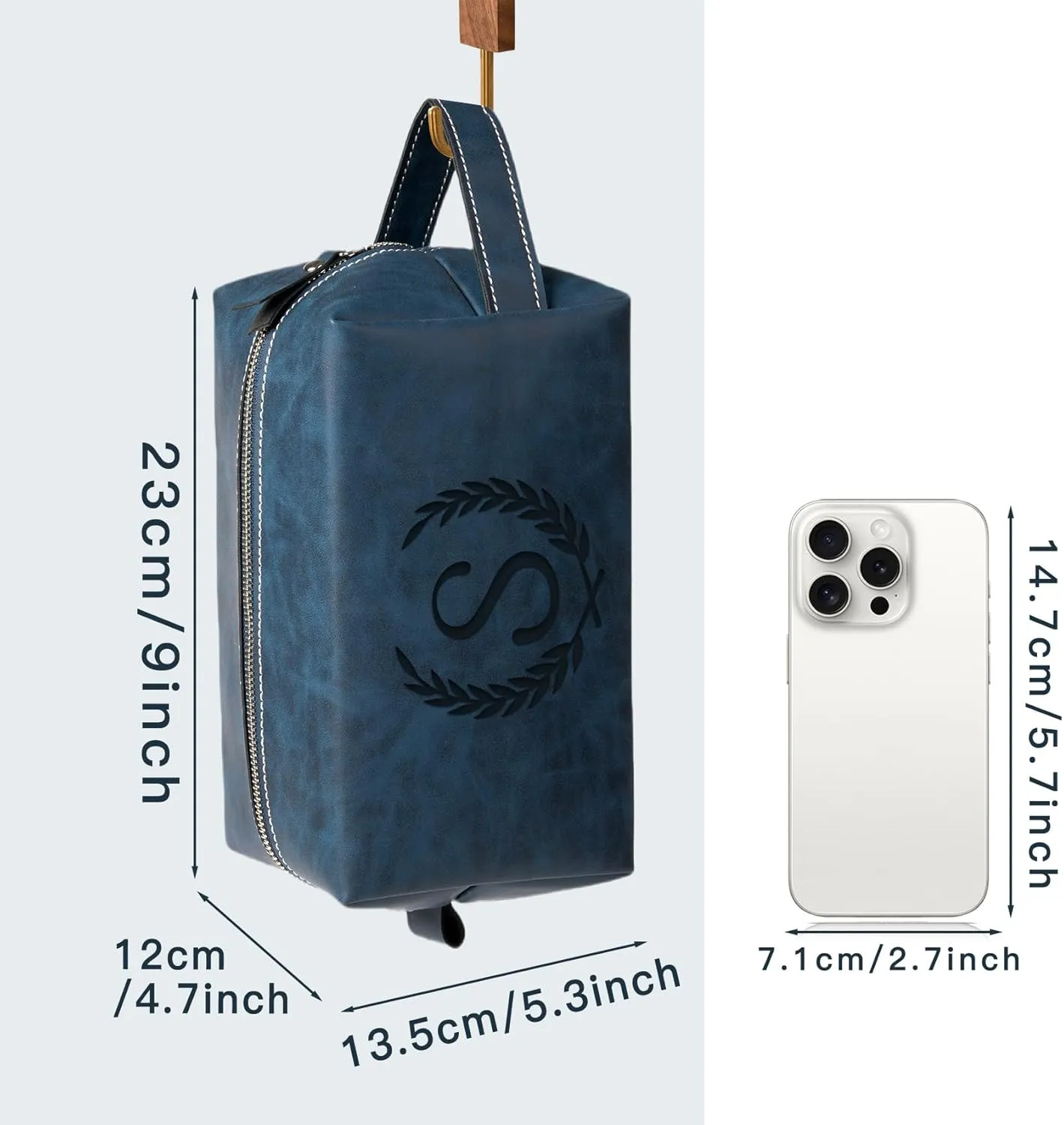 Personalized Gifts Travel Toiletry Bag for Men Engraved Initial PU Leather Waterproof Shaving Bag for Toiletries Accessories Fathers Day Birthday Gift for Men Dad Husband Son, Dark Blue J