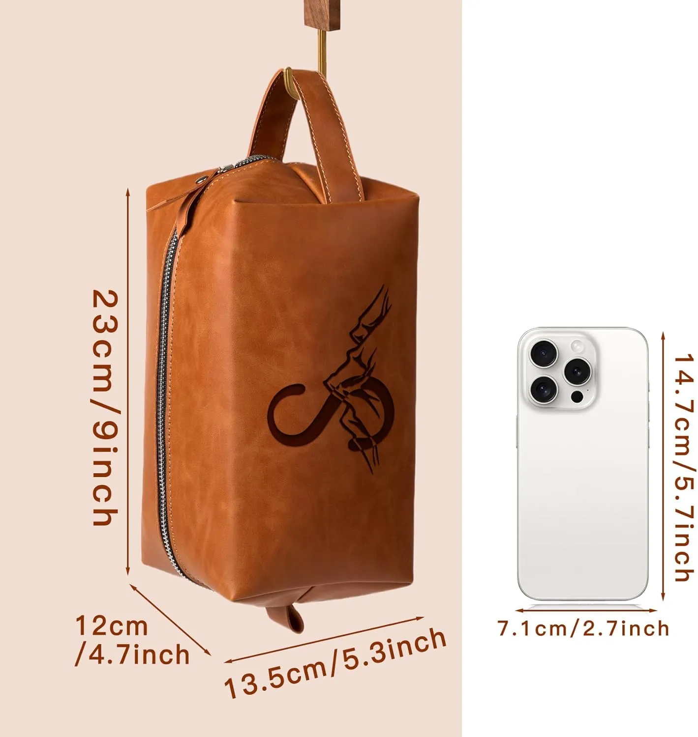 Personalized Gifts Travel Toiletry Bag for Men Engraved Initial PU Leather Waterproof Shaving Bag for Toiletries Accessories Fathers Day Birthday Gift for Men Dad Husband Son, Light Brown S