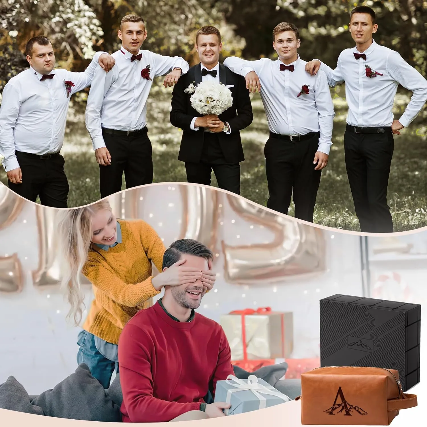 Personalized Gifts Travel Toiletry Bag for Men Engraved Initial PU Leather Waterproof Shaving Bag for Toiletries Accessories Fathers Day Birthday Gift for Men Dad Husband Son, Light Brown S