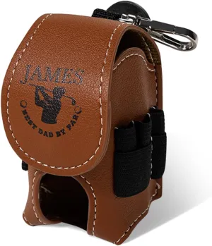 Personalized Golf Ball & Tee Holder - Custom Name on Leather Golf Pouch with Belt Clip, Gifts for Golfers