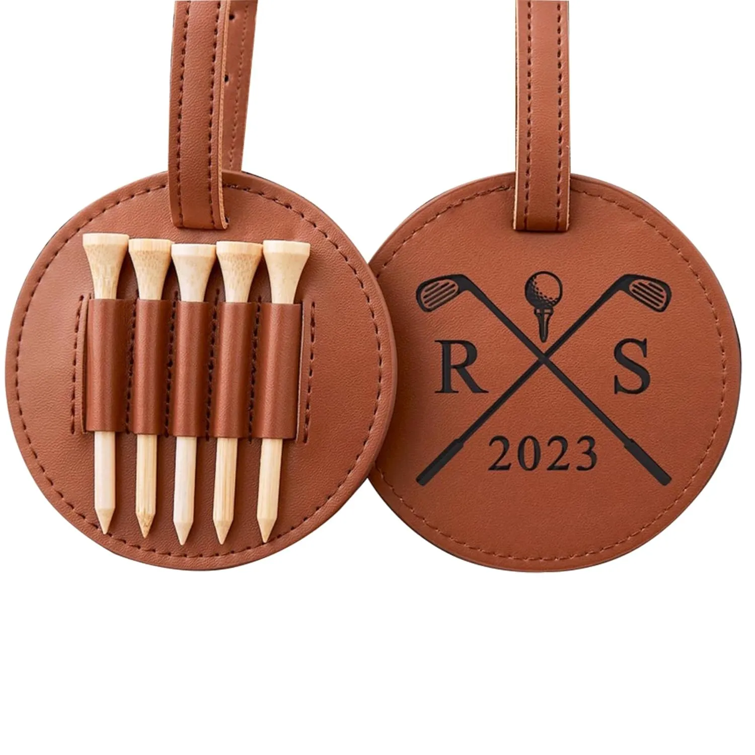 Personalized Golf Tee Holder, Custom Engraved Golf Bag Tag with Wood Golf Tees Golf Accessories Carrier Gift for Golfer