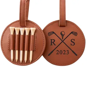 Personalized Golf Tee Holder, Custom Engraved Golf Bag Tag with Wood Golf Tees Golf Accessories Carrier Gift for Golfer