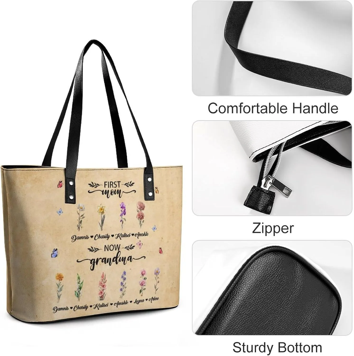 Personalized Grandma Name Single Shoulder Bag Custom 1-15 Name Mom Grandmother Leather Handbag Loving Gifts For Her