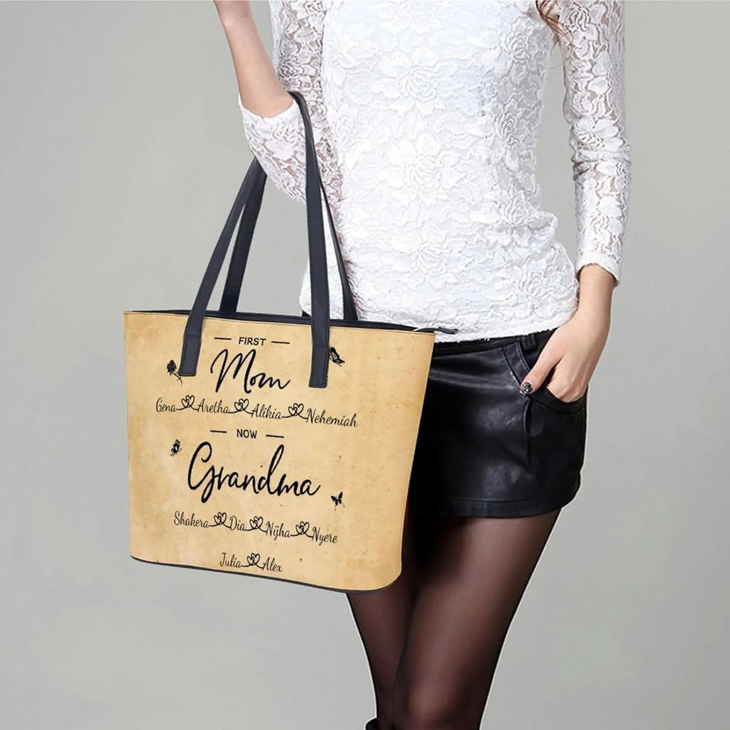Personalized Grandma Name Single Shoulder Bag Custom 1-15 Name Mom Grandmother Leather Handbag Loving Gifts For Her
