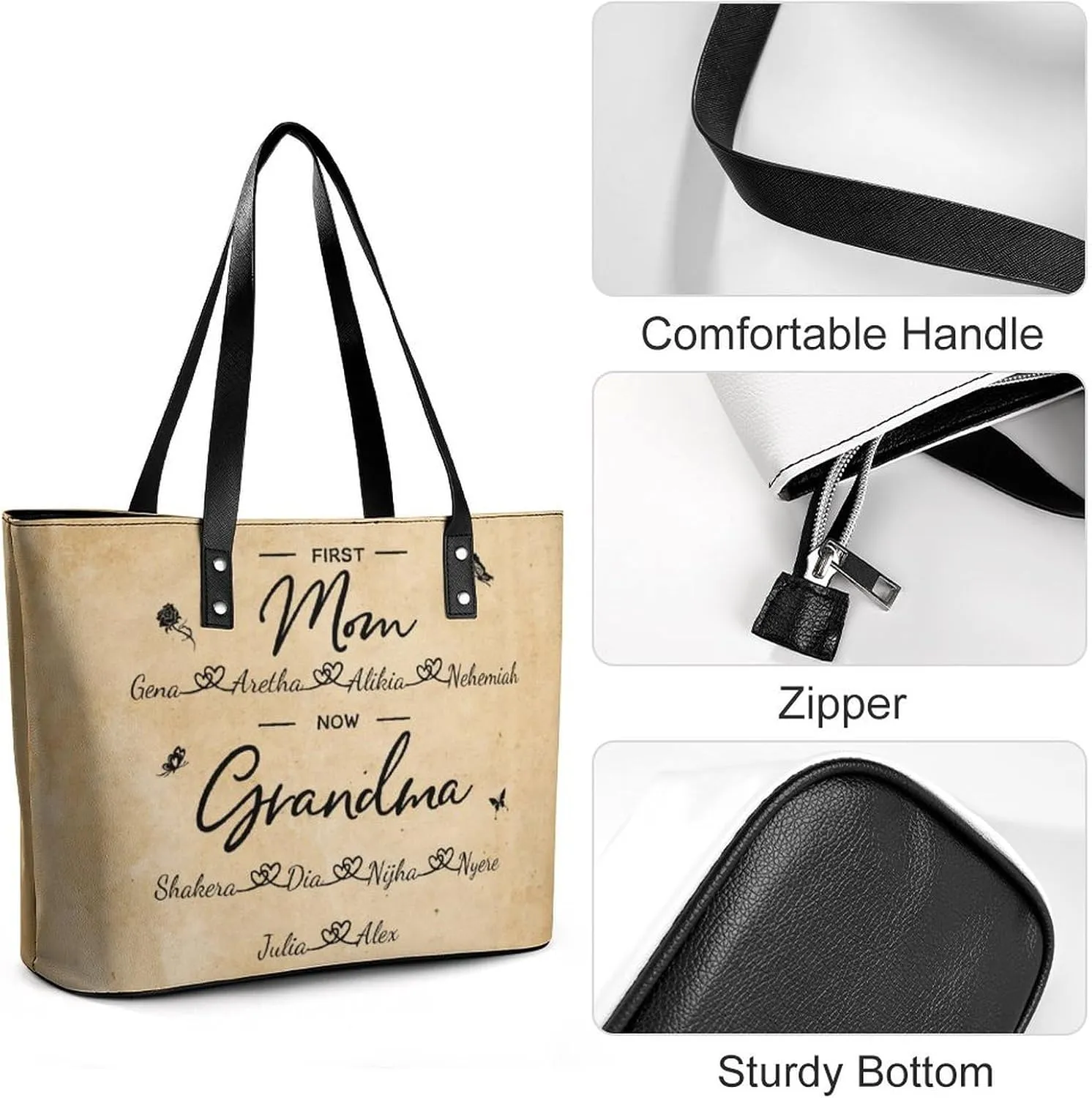 Personalized Grandma Name Single Shoulder Bag Custom 1-15 Name Mom Grandmother Leather Handbag Loving Gifts For Her