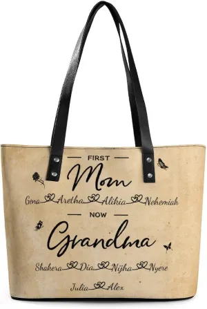 Personalized Grandma Name Single Shoulder Bag Custom 1-15 Name Mom Grandmother Leather Handbag Loving Gifts For Her