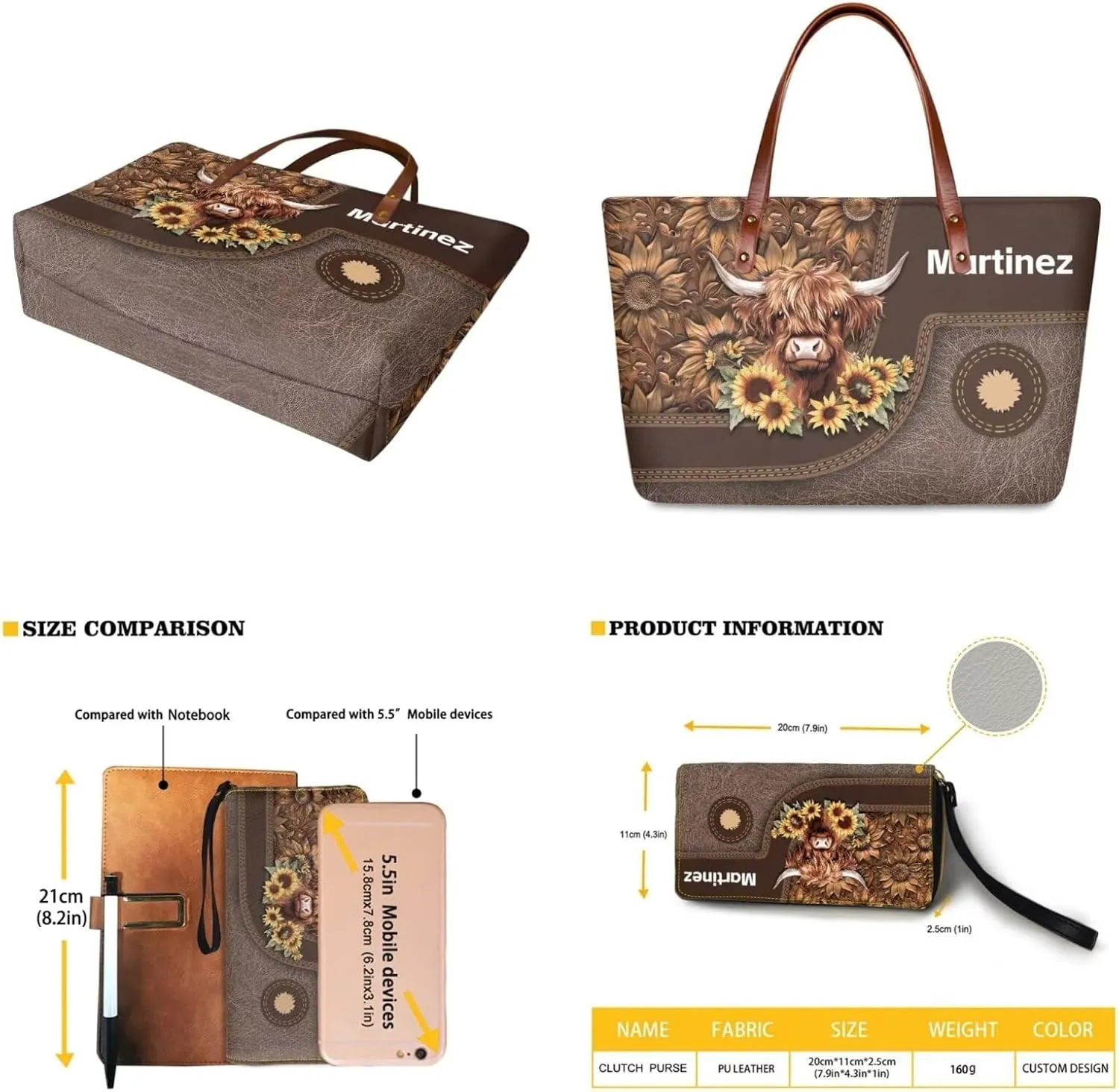 Personalized Handbag with Leather Wallet Set for Women, Custom Name Purse Set Large Top Handle Purse with Wallet