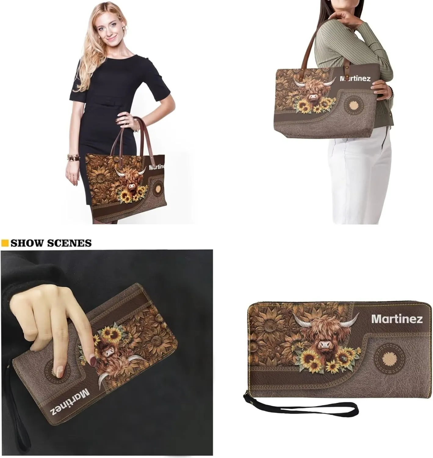 Personalized Handbag with Leather Wallet Set for Women, Custom Name Purse Set Large Top Handle Purse with Wallet