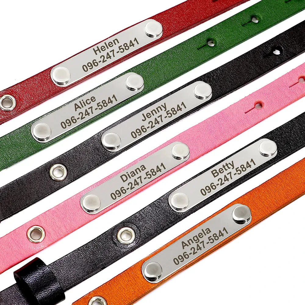 Personalized Leather Cat Collar with Bell & Name Tag