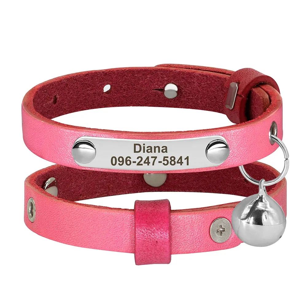 Personalized Leather Cat Collar with Bell & Name Tag