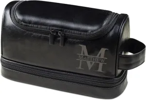 Personalized Leather Toiletry Bag, Customizable Name Men's Hanging Travel Toiletry Bag with Handles Dopp Kit Anniversary Birthday Present for Men Women (Black)