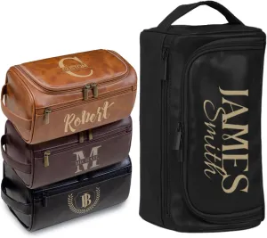 Personalized Leather Toiletry Bag For Men, Custom Engraved Name Initials Travel Dopp Kit, Customized Monogram Large Capacity Travel Organizer Unique Gift Ideal for Anniversary, Groomsmen, Wedding Day