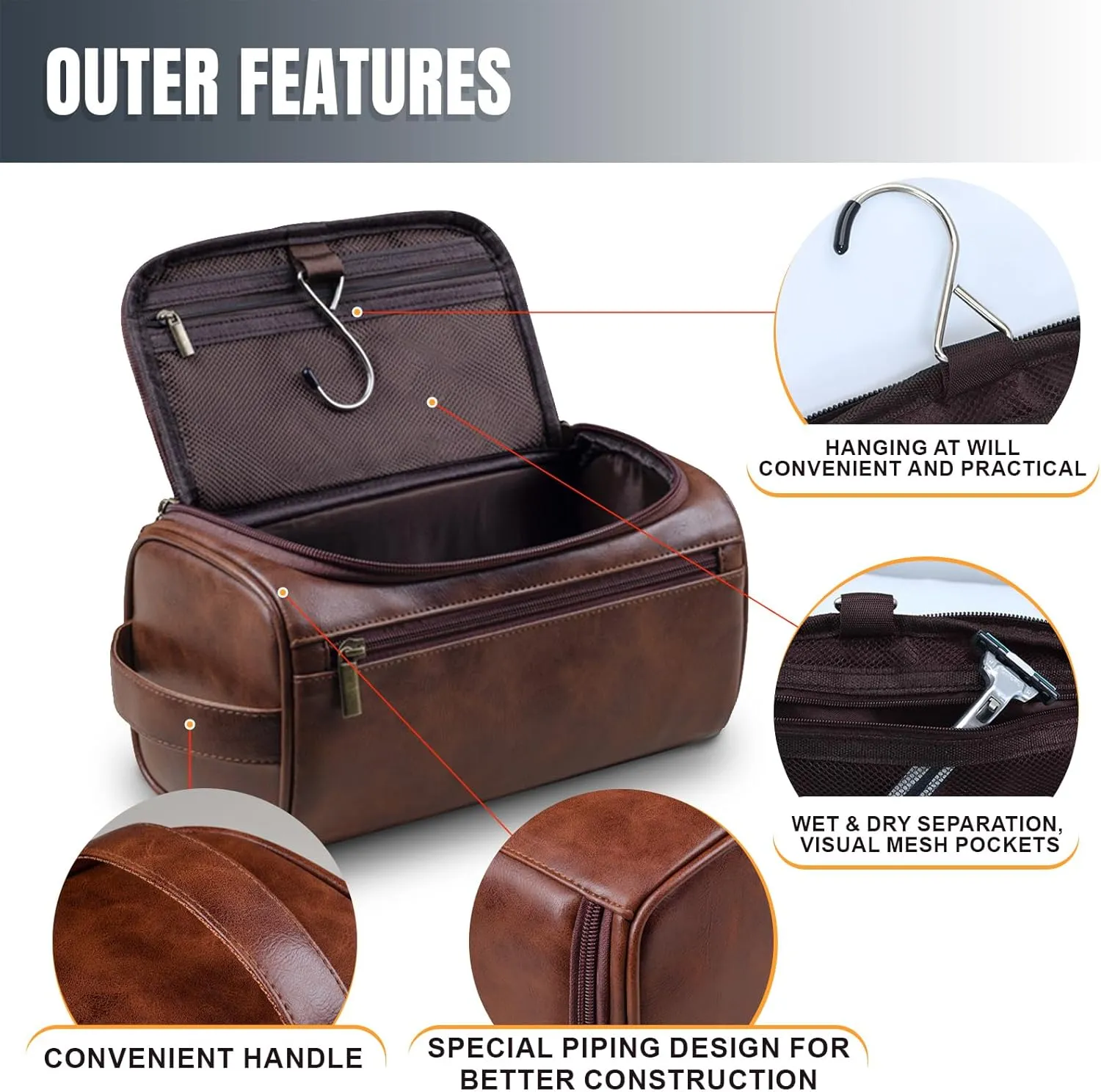 Personalized Leather Toiletry Bag For Men, Custom Engraved Name Initials Travel Dopp Kit, Customized Monogram Large Capacity Travel Organizer Unique Gift Ideal for Anniversary, Groomsmen, Wedding Day