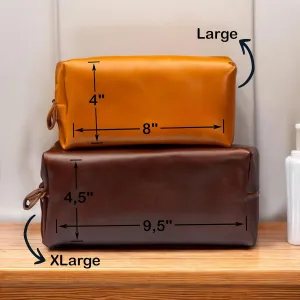 Personalized Leather Toiletry Bag for Men | Dopp Kit Gift with Monogram Option | Custom Engraved Leather Travel Accessory for Groomsmen Father Dad (Black, Large (8" * 4" * 4"))