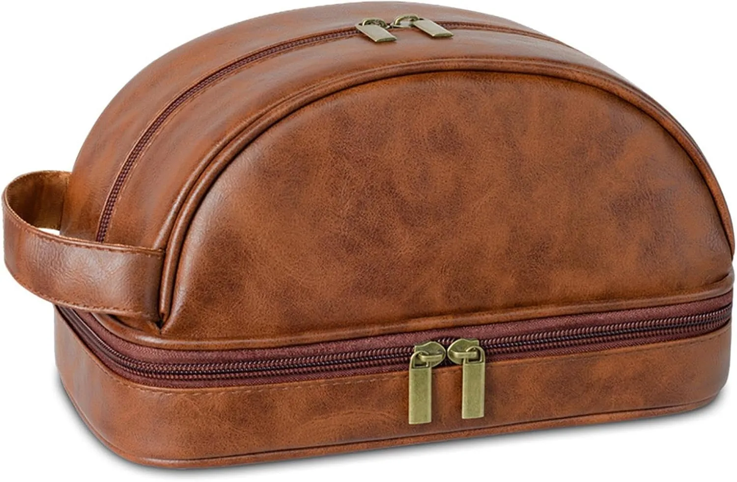 Personalized Leather Toiletry Bag for Men, Engraved Name, Customized Gift for Birthday, Dad, Husband, Grandpa, Lover, Groomsmen, Travel & Toiletry Use (Red Brown)