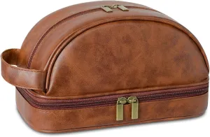 Personalized Leather Toiletry Bag for Men, Engraved Name, Customized Gift for Birthday, Dad, Husband, Grandpa, Lover, Groomsmen, Travel & Toiletry Use (Red Brown)