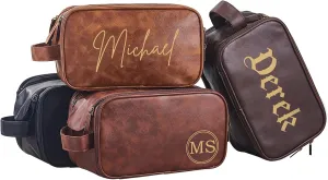 Personalized Leather Toiletry Bag for Men, Large Capacity Toiletry Travel Bag, PU Leather Waterproof Shaving Dopp Kit, Travel Essentials Customized Gifts for Husband, Groomsmen, Father's Day (Style 5)