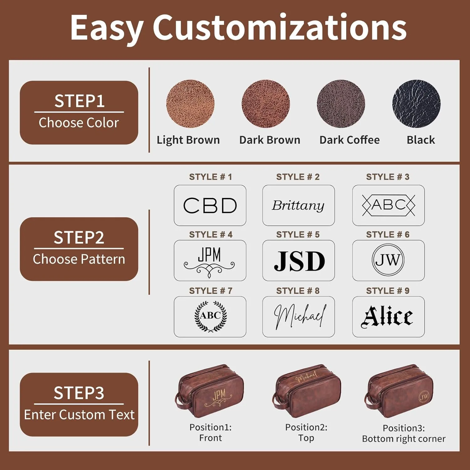 Personalized Leather Toiletry Bag for Men, Large Capacity Toiletry Travel Bag, PU Leather Waterproof Shaving Dopp Kit, Travel Essentials Customized Gifts for Husband, Groomsmen, Father's Day (Style 5)