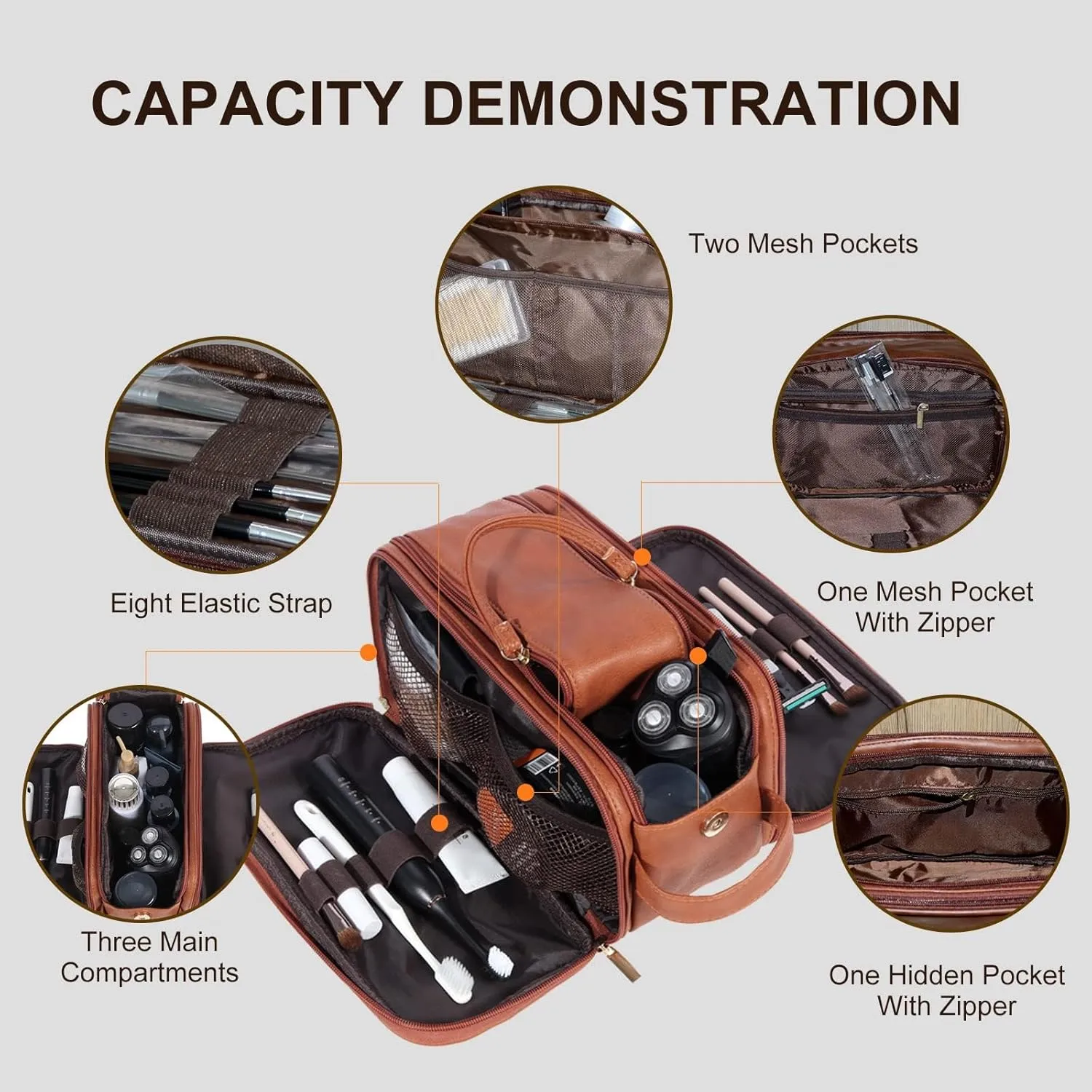 Personalized Leather Toiletry Bag for Men, Large Capacity Toiletry Travel Bag, PU Leather Waterproof Shaving Dopp Kit, Travel Essentials Customized Gifts for Husband, Groomsmen, Father's Day