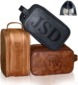 Personalized Leather Toiletry Bag for Men, Large Capacity Toiletry Travel Bag, PU Leather Waterproof Shaving Dopp Kit, Travel Essentials Customized Gifts for Husband, Groomsmen, Father's Day