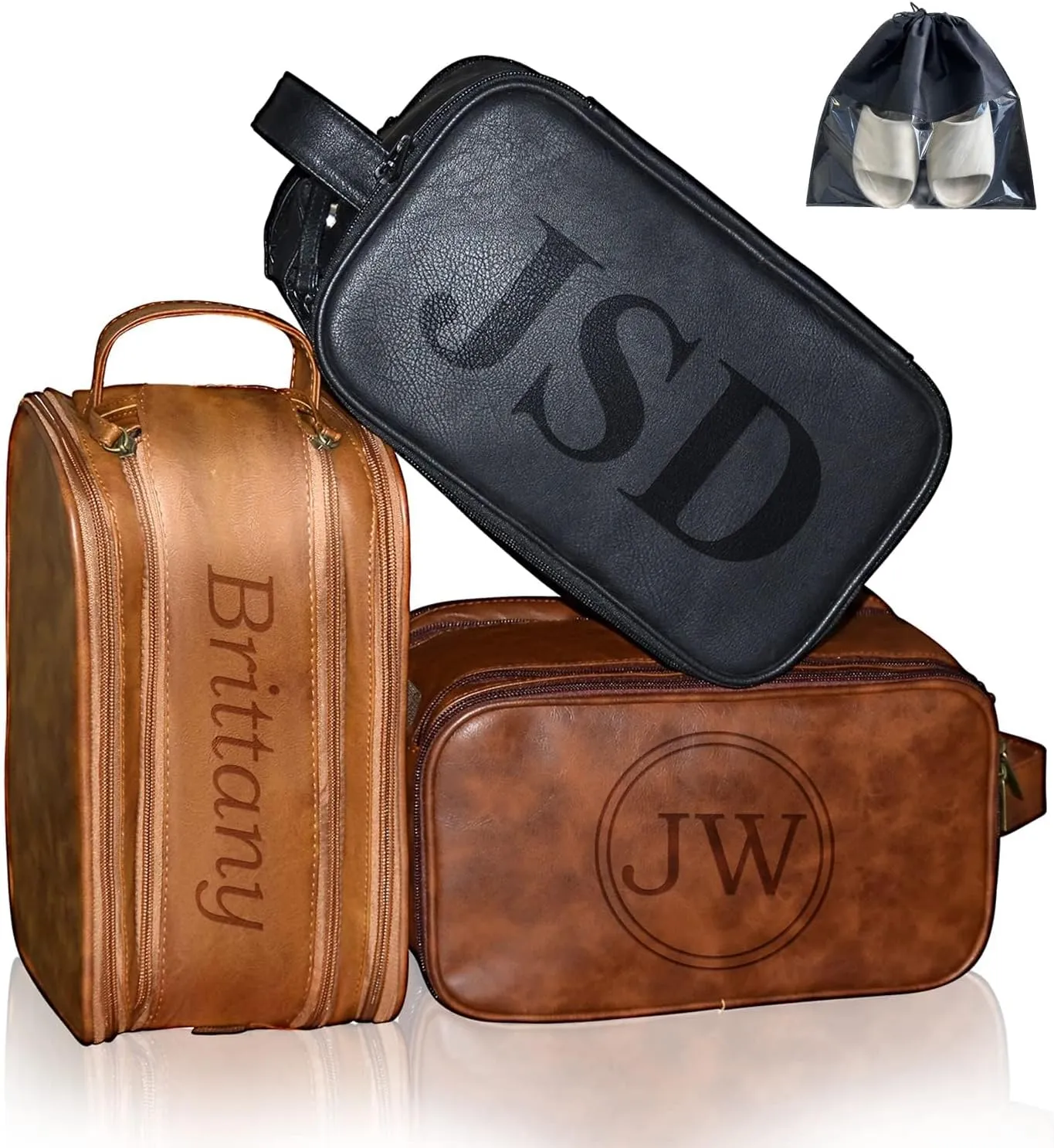 Personalized Leather Toiletry Bag for Men, Large Capacity Toiletry Travel Bag, PU Leather Waterproof Shaving Dopp Kit, Travel Essentials Customized Gifts for Husband, Groomsmen, Father's Day