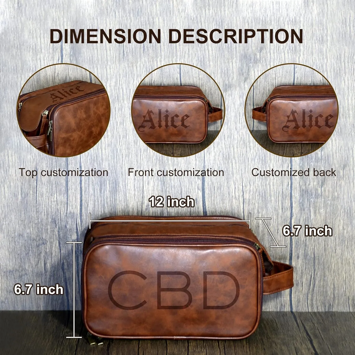 Personalized Leather Toiletry Bag for Men, Large Capacity Toiletry Travel Bag, PU Leather Waterproof Shaving Dopp Kit, Travel Essentials Customized Gifts for Husband, Groomsmen, Father's Day