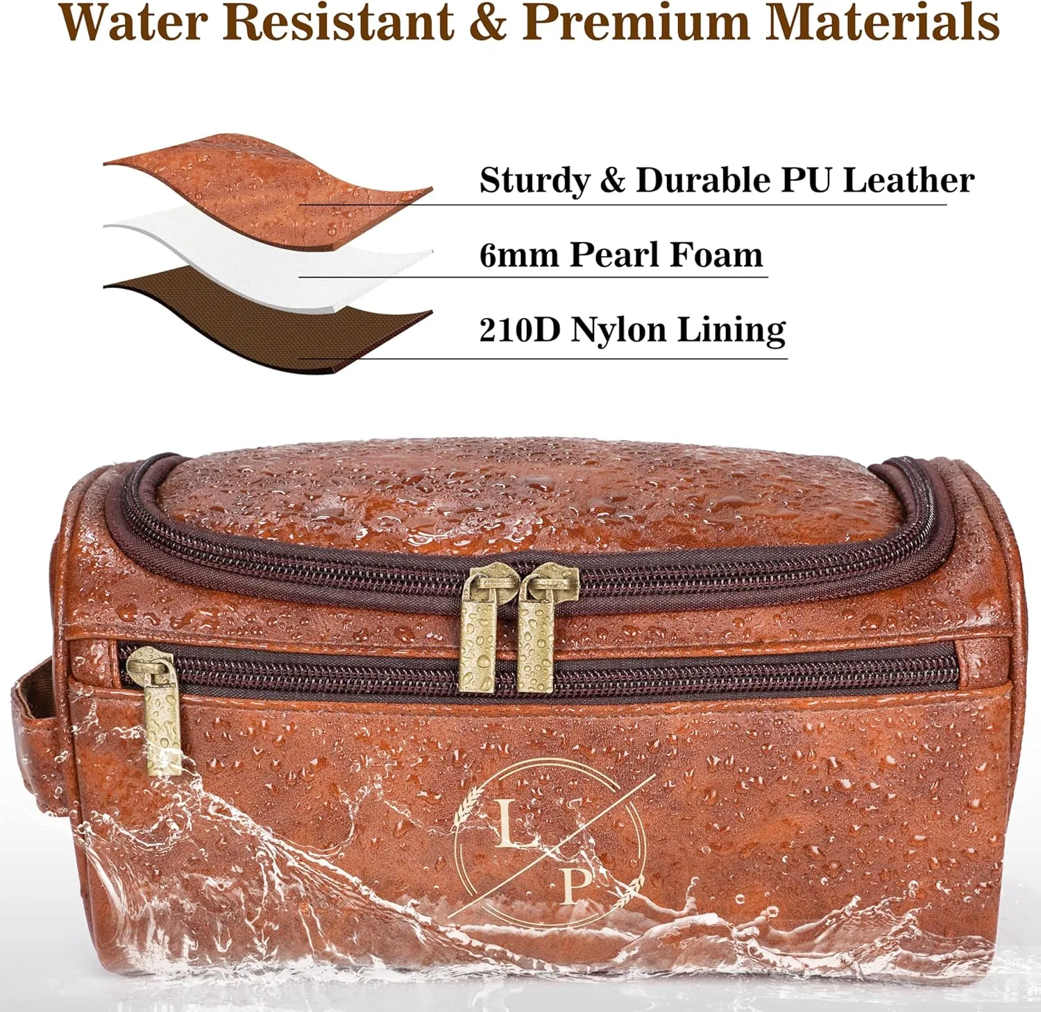 Personalized Leather Toiletry Bag for Men–Custom with Name & Initials,Perfect for Shaving and Travel Storage,Gift for Men– Anniversary, Birthday or Groomsmen Gifts - Reddish Brown