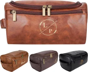 Personalized Leather Toiletry Bag for Men–Custom with Name & Initials,Perfect for Shaving and Travel Storage,Gift for Men– Anniversary, Birthday or Groomsmen Gifts - Reddish Brown