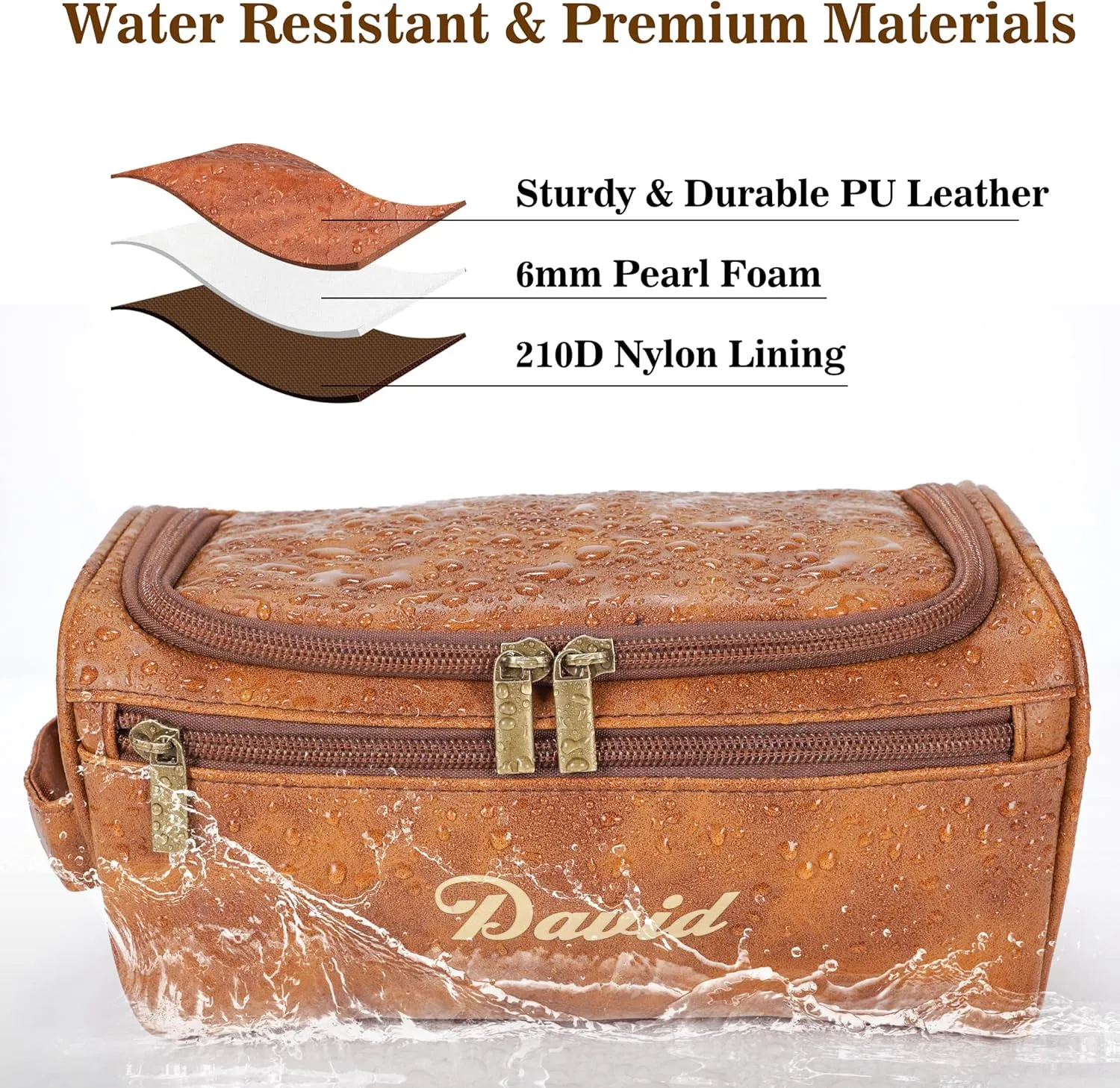 Personalized Leather Toiletry Bag for Men–Custom with Name & Initials,Perfect for Shaving and Travel Storage,Gift for Men– Anniversary, Birthday or Groomsmen Gifts - Yellowish Brown