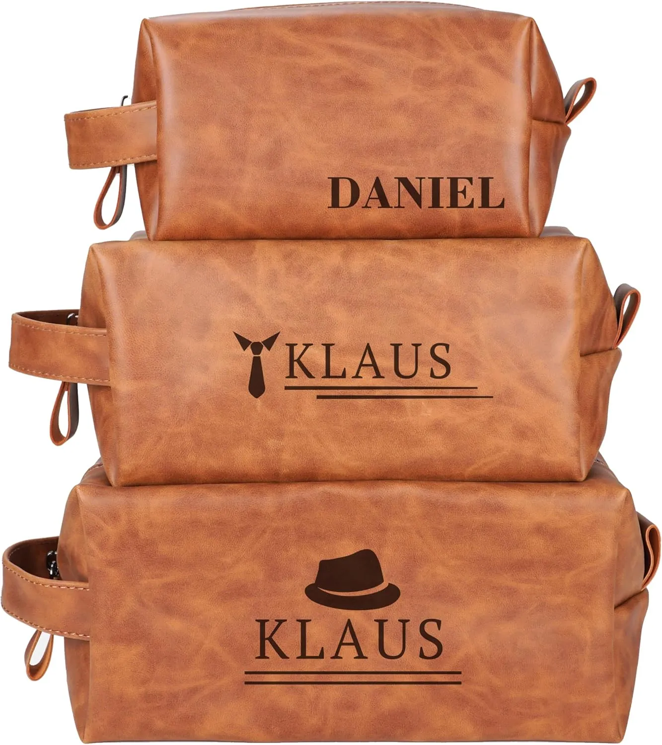 Personalized Leather Toiletry Bag for Men,Personalized with Laser Engraved Monogram,Premium Leather Dopp Kit,Travel Toiletry Bag – Gift for Men（Rawhide L