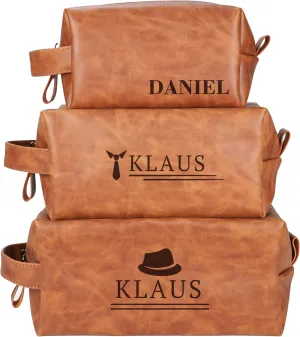 Personalized Leather Toiletry Bag for Men,Personalized with Laser Engraved Monogram,Premium Leather Dopp Kit,Travel Toiletry Bag – Gift for Men（Rawhide M